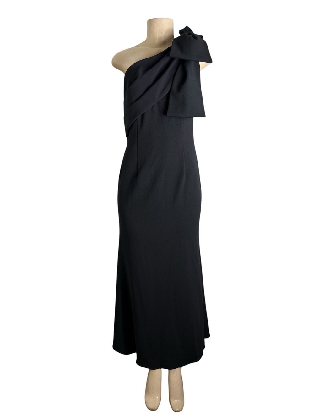 Adrianna Papell Black One-Shoulder Maxi Dress with Bow Detail - Picture 2 of 5